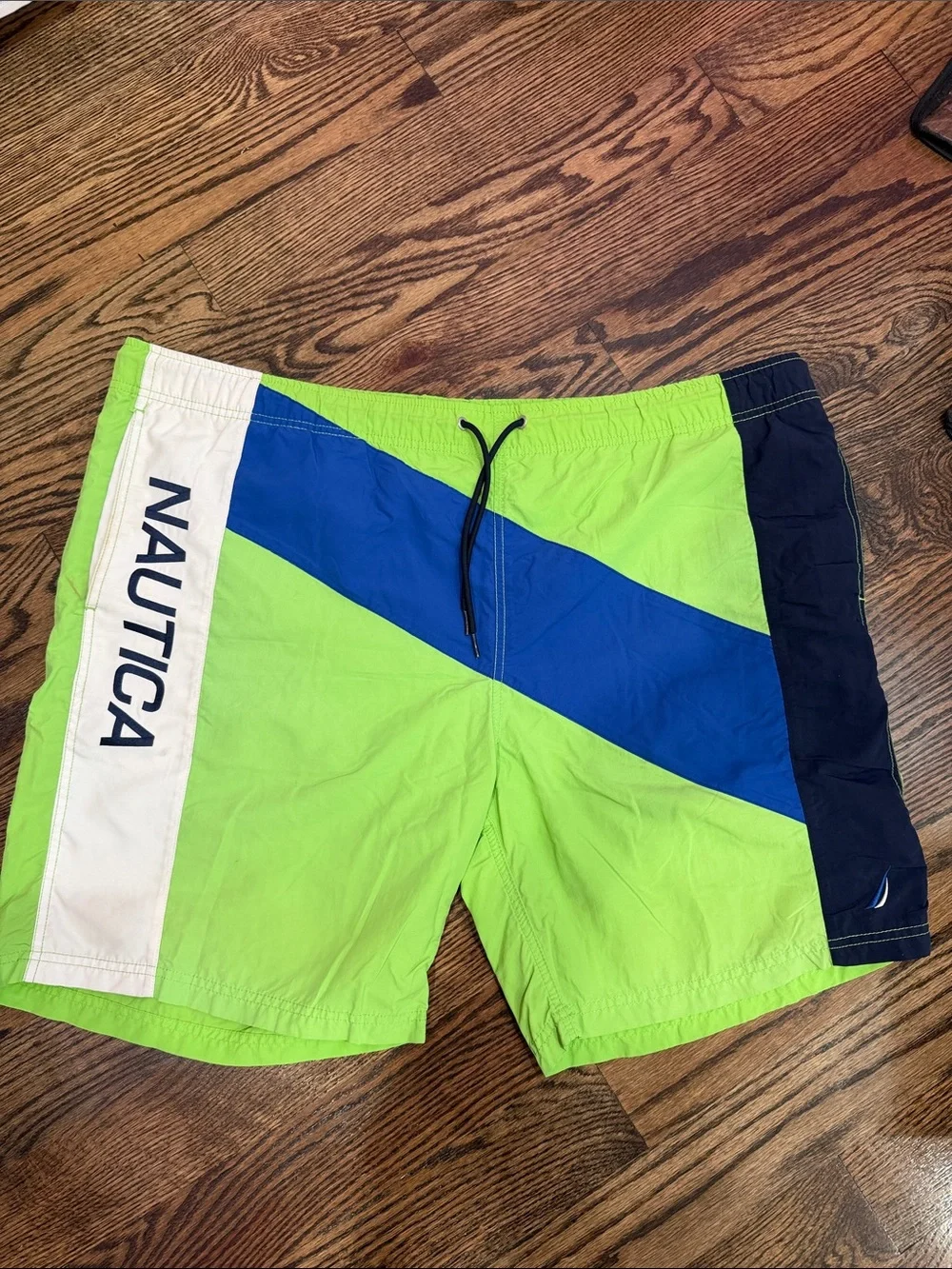 Nautica Lime Green, Navy & White Colorblock Swim Shorts